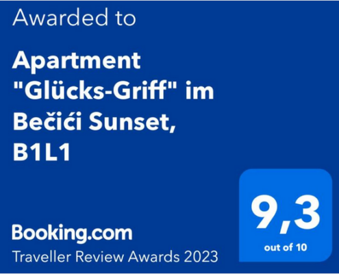 Award von Booking.com für Apartment "Glücks-Griff"